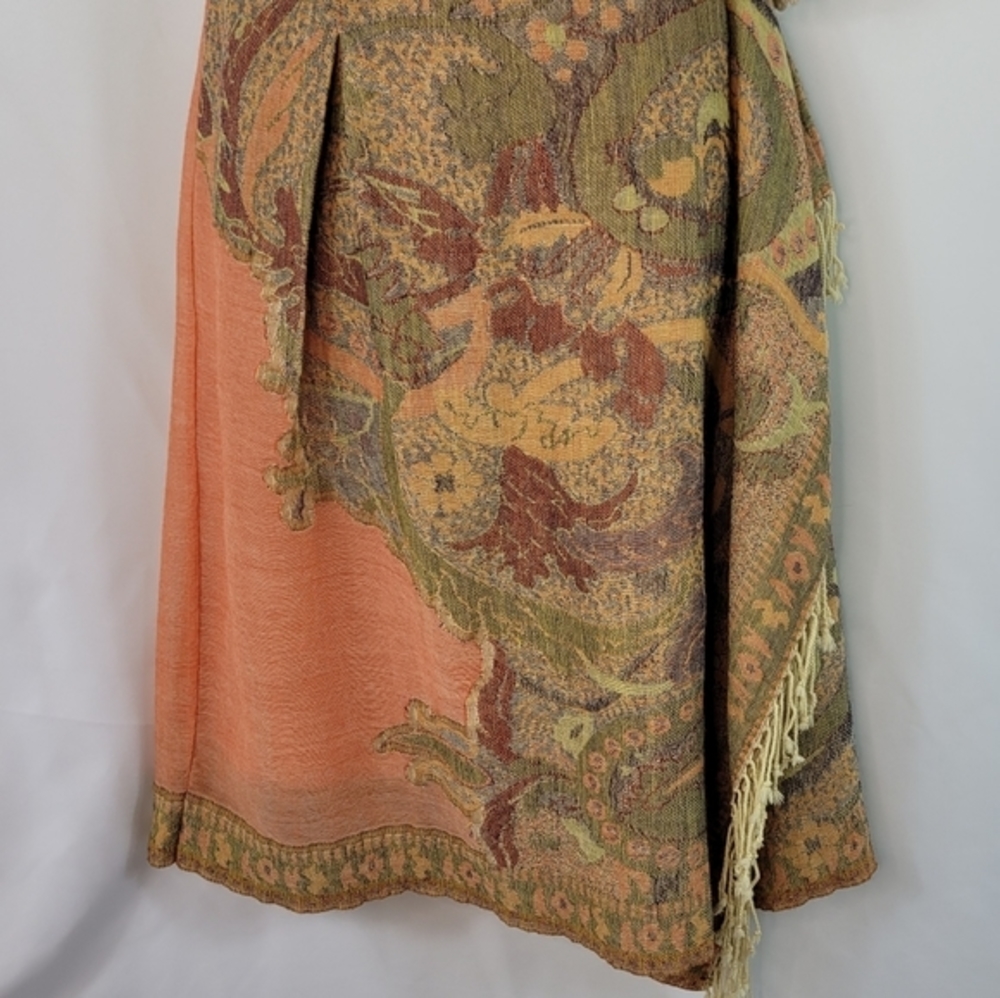 Bohemian Paisley Wrap Skirt - Orange and Green - Picture 2 of 6